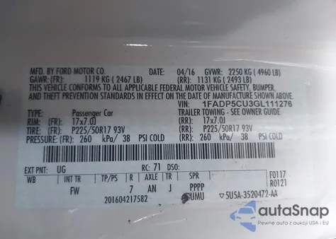 2016 Ford C-Max Energi Sel from USA, damaged, VIN 1FADP5CU3GL111276